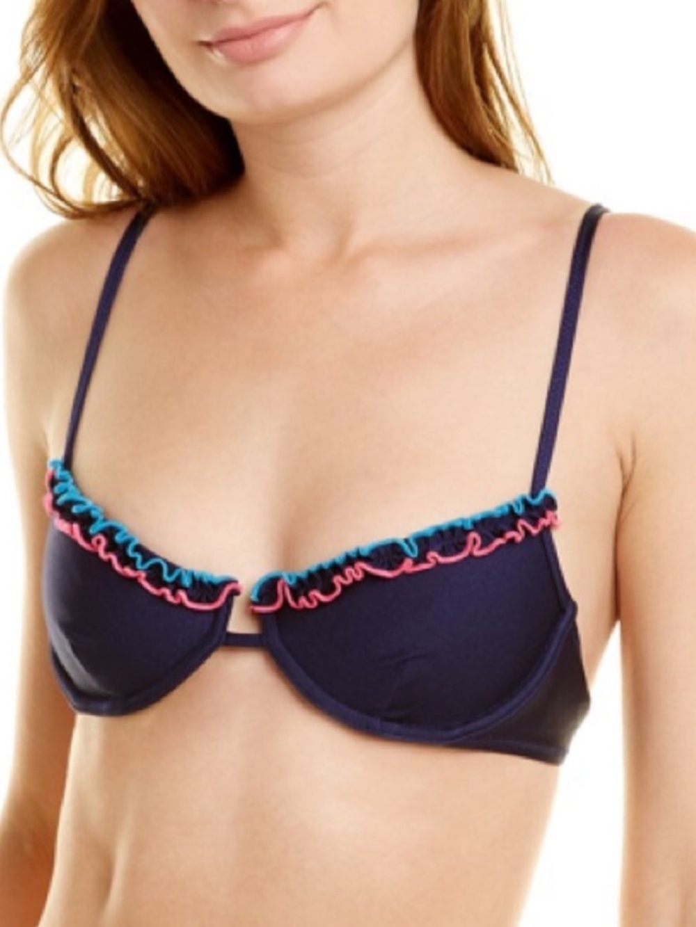 Something Navy Daffodil Ruffle Bikini Top